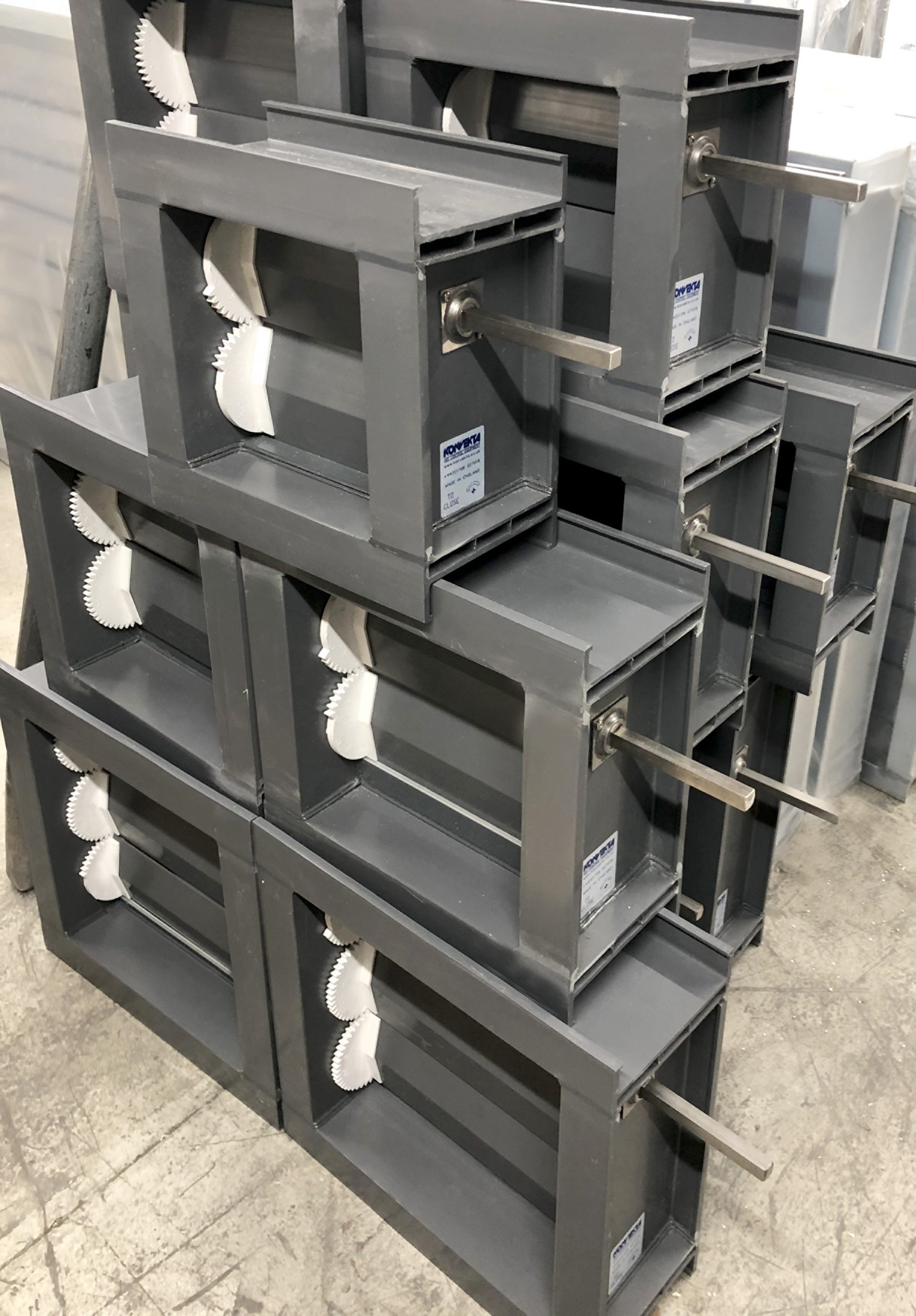 An image of small format PVC Air Control dampers manufactured by Konvekta